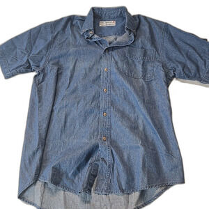 Vintage Denim Work Shirt Mens M Blue Short Sleeve Button Up Y2K Retro Streetwear